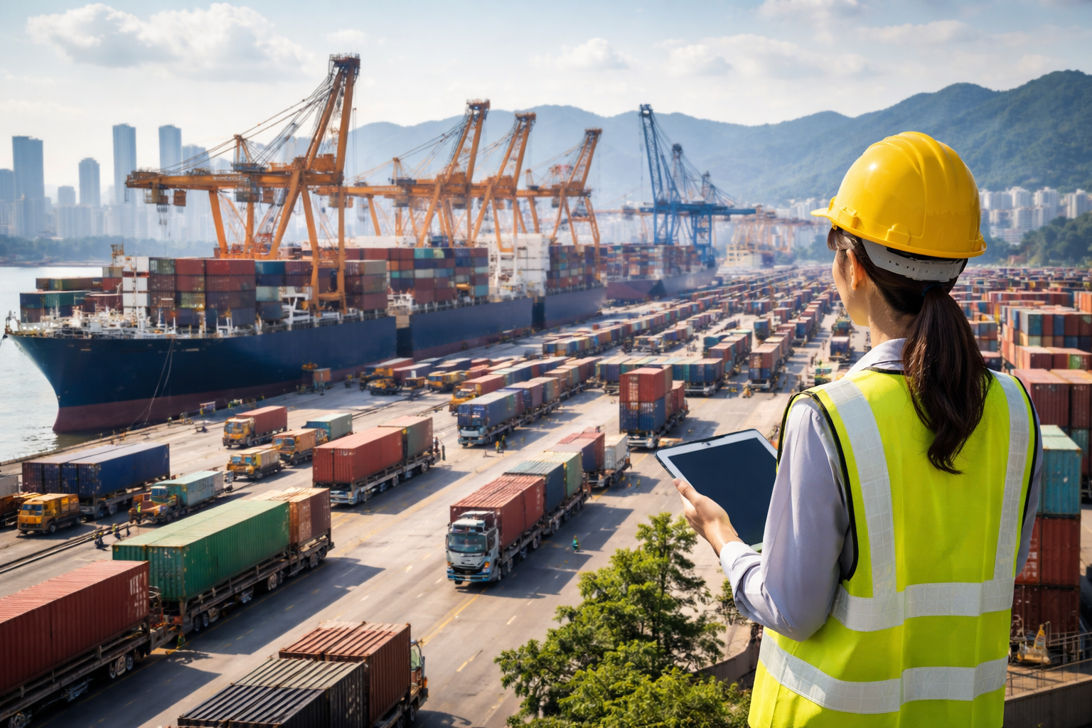 Asian women busy at the shipping port